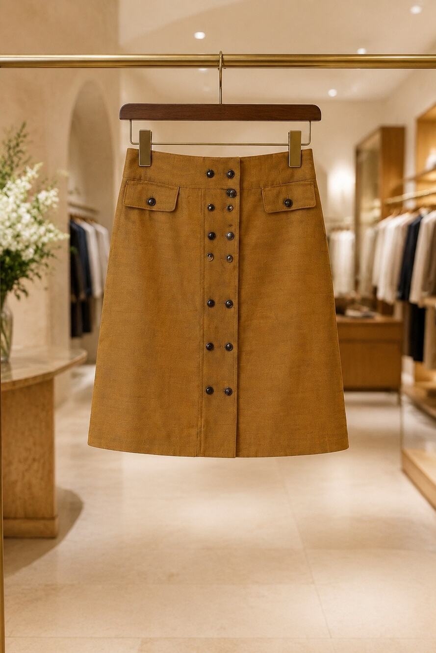 AK Anne Klein Skirt 10 Mustard Linen Cotton Button Front Pencil Lined NWT Career